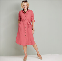 Button Front Roll Sleeve Dress - LS659